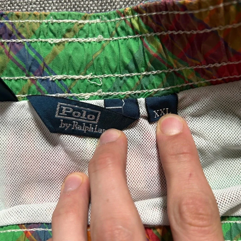Polo Ralph Lauren Swim Trunks Mens XXL Green Madras Plaid Mesh Lined 5.5